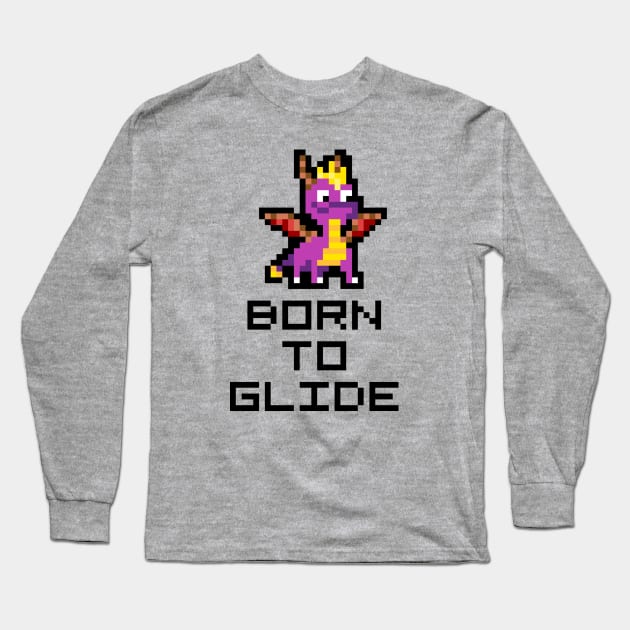 Spyro The Dragon "Born To Glide" 8-Bit Pixel Art Long Sleeve T-Shirt by StebopDesigns